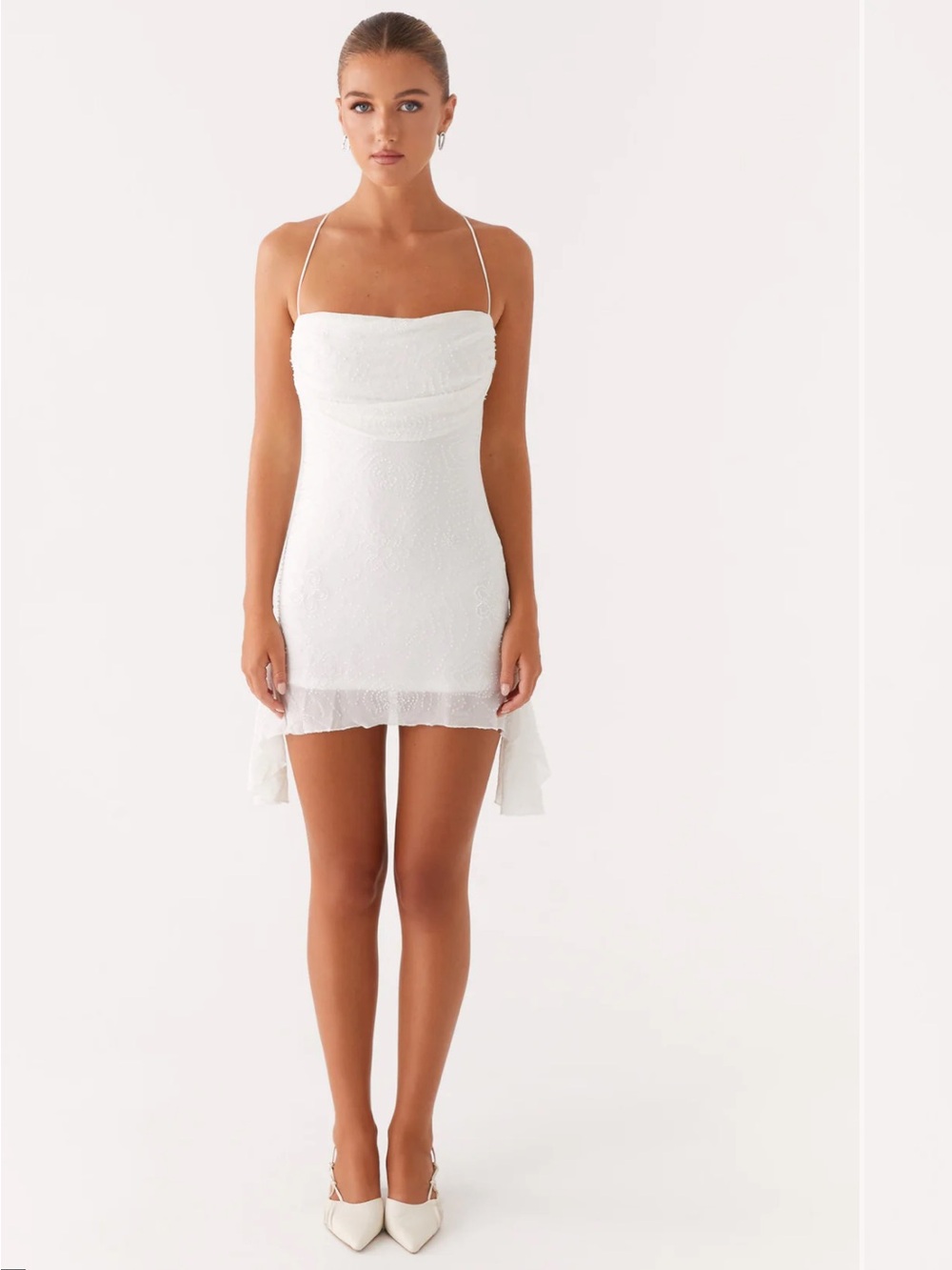 Peppermayo White Axel Beaded Open-Back Mini Dress
